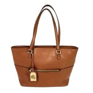 Ralph Lauren Large Brown Crosshatch 100% Leather Tote